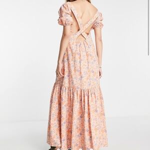 ASOS DESIGN square neck cross back maxi dress in orange daisy gingham